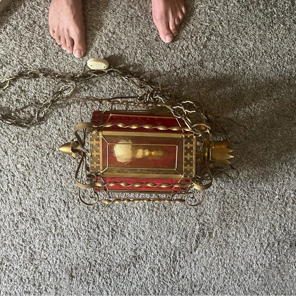 Mcm swag lamp with extra glass panels - Picture 2 of 5